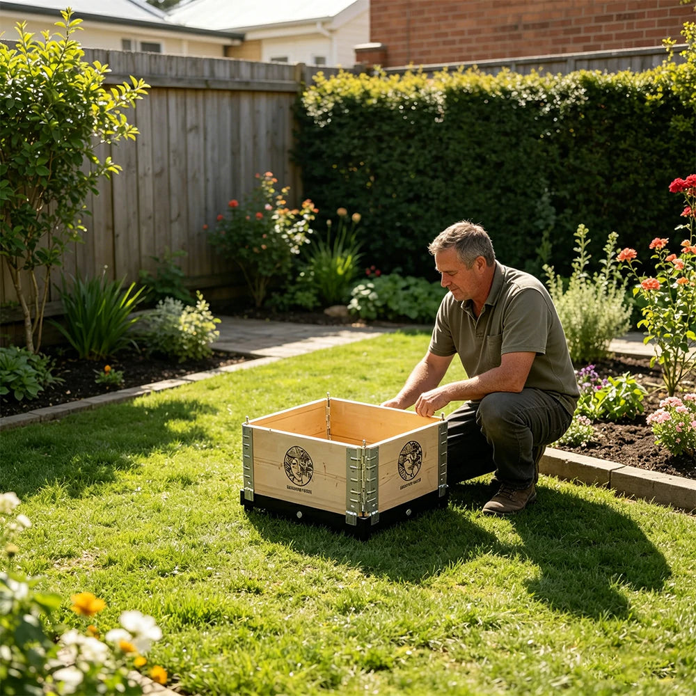 SOLARA Solid Wood Raised Garden Bed with Reinforced Frame Grow Bag Planter Box 50x40x26.5cm for Balcony Patio