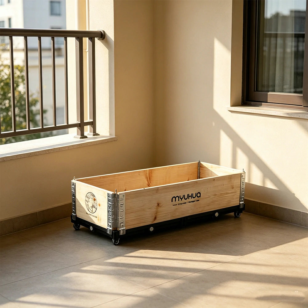 SOLARA Solid Wood Raised Garden Bed with Reinforced Frame Grow Bag Planter Box 100x40x26.5cm for Balcony Patio