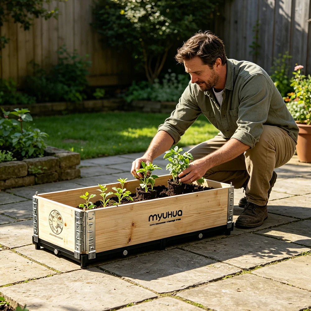 SOLARA Solid Wood Raised Garden Bed with Reinforced Frame Grow Bag Planter Box 100x40x26.5cm for Balcony Patio