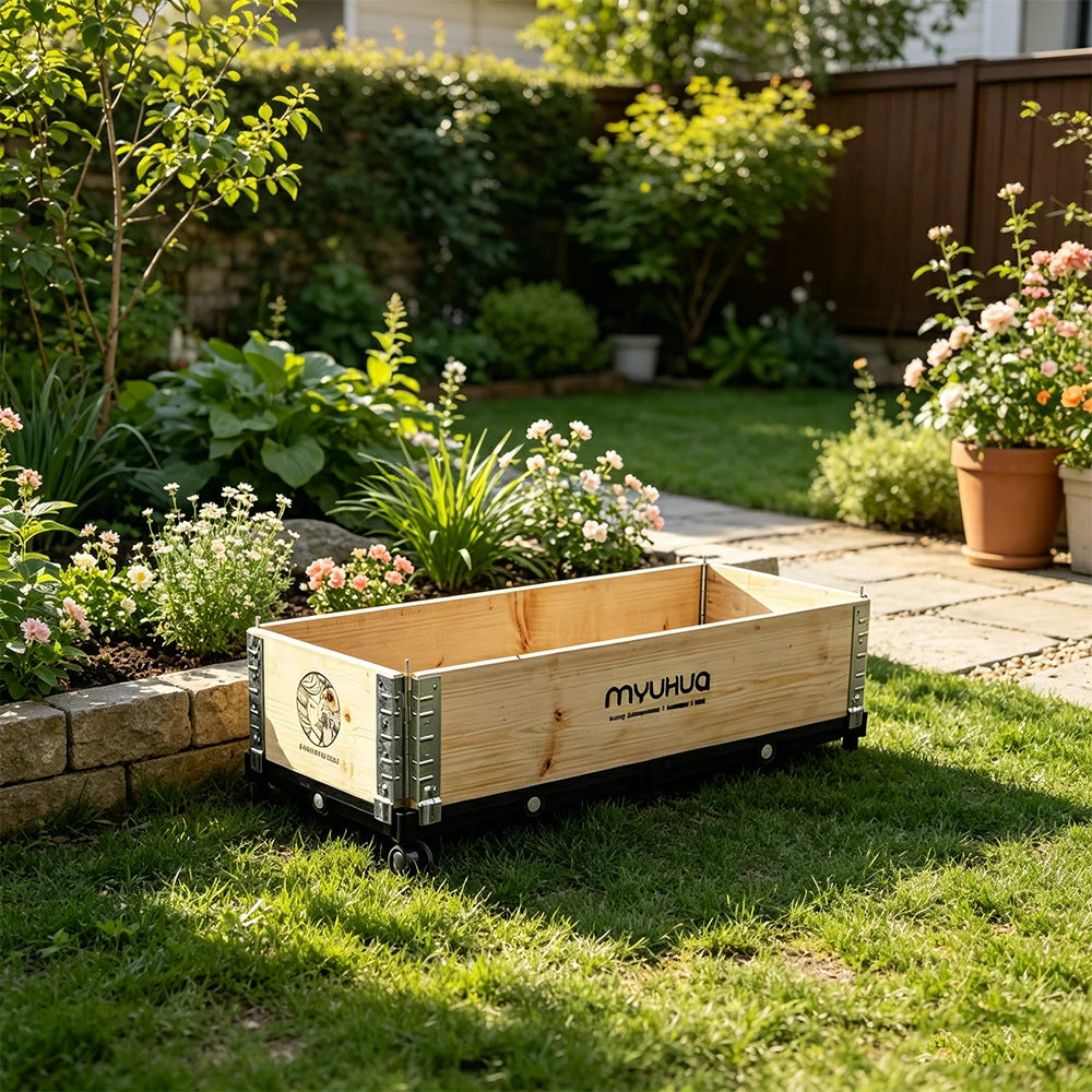 SOLARA Solid Wood Raised Garden Bed with Reinforced Frame Grow Bag Planter Box 120x50x26.5cm for Balcony Patio