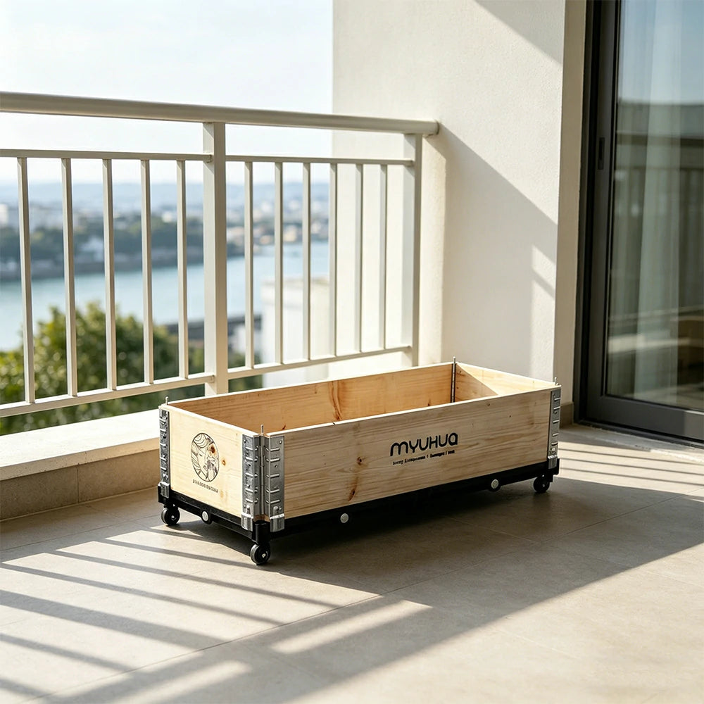 SOLARA Solid Wood Raised Garden Bed with Reinforced Frame Grow Bag Planter Box 120x50x26.5cm for Balcony Patio