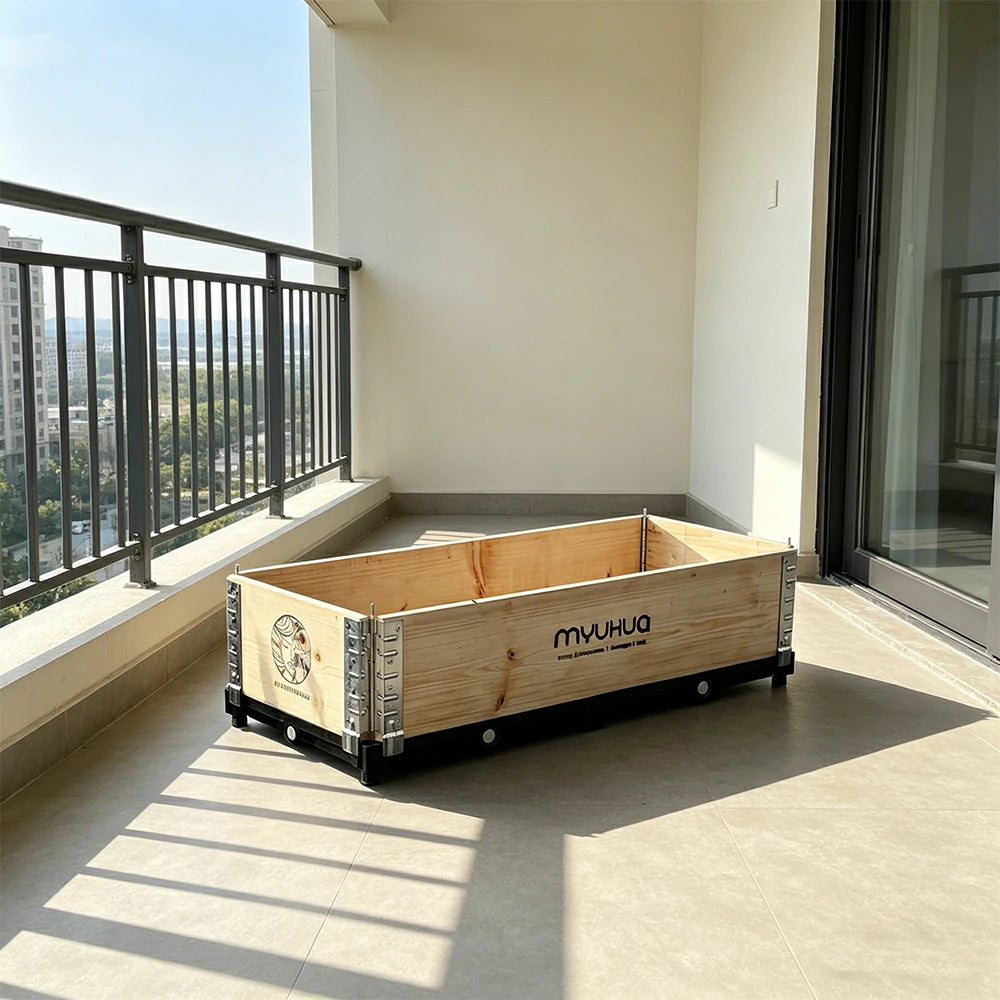 SOLARA Solid Wood Raised Garden Bed with Reinforced Frame Grow Bag Planter Box 120x50x26.5cm for Balcony Patio
