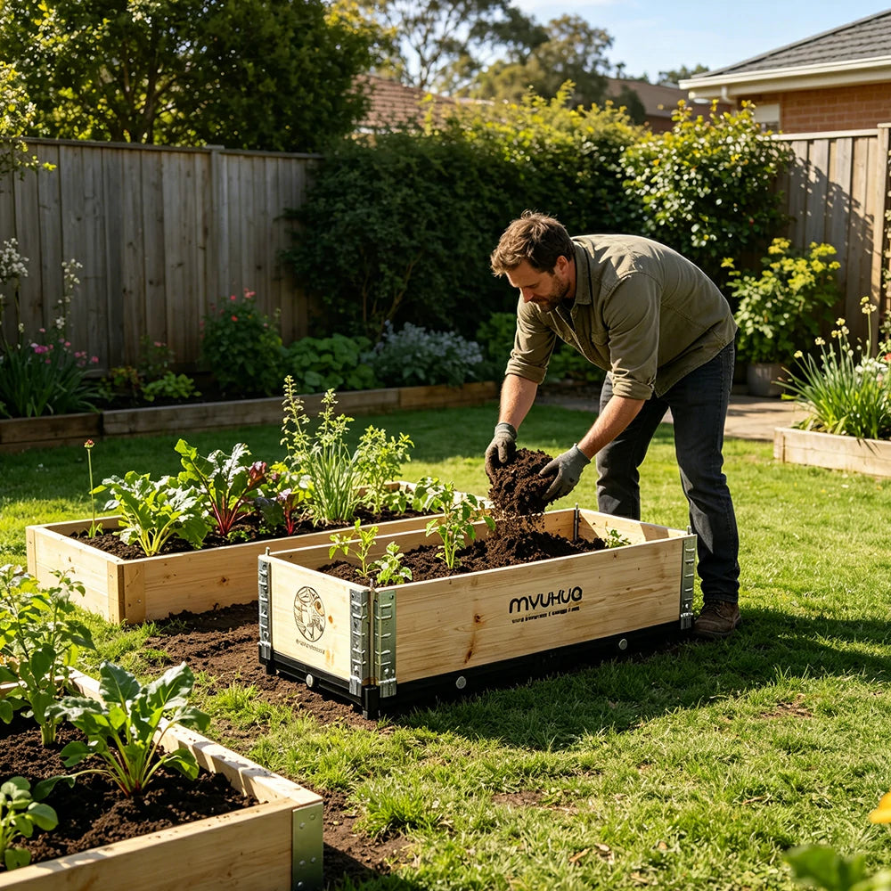 SOLARA Solid Wood Raised Garden Bed with Reinforced Frame Grow Bag Planter Box 120x50x26.5cm for Balcony Patio