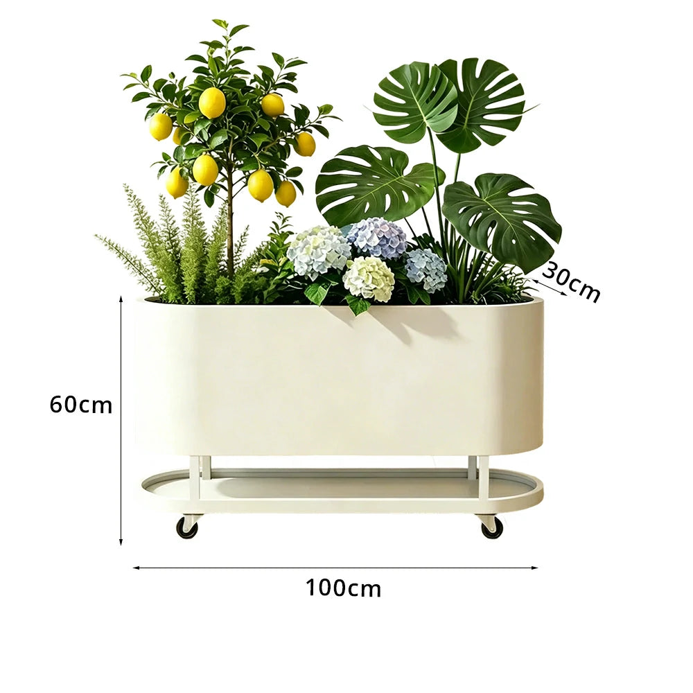 SOLARA Mobile Planter Box with Stainless Steel Frame Leak-Proof Rolling Garden Bed 80/100/120cm for Indoor Outdoor - White