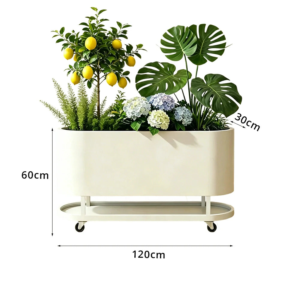 SOLARA Mobile Planter Box with Stainless Steel Frame Leak-Proof Rolling Garden Bed 80/100/120cm for Indoor Outdoor - White