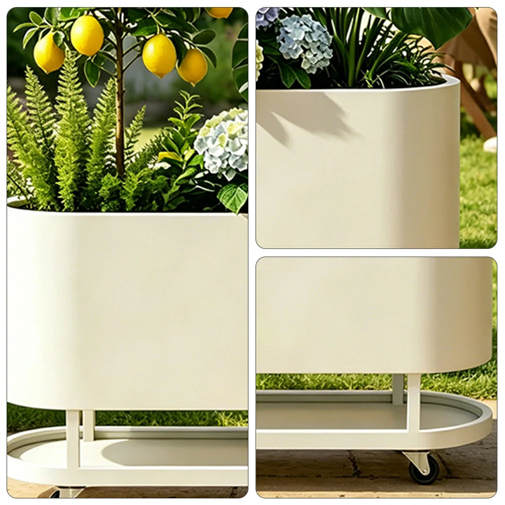 SOLARA Mobile Planter Box with Stainless Steel Frame Leak-Proof Rolling Garden Bed 80/100/120cm for Indoor Outdoor - White
