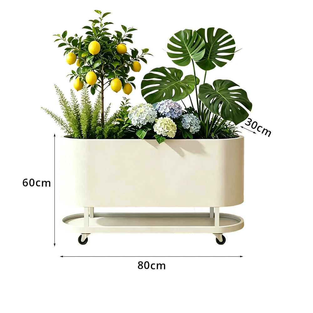 SOLARA Mobile Planter Box with Stainless Steel Frame Leak-Proof Rolling Garden Bed 80/100/120cm for Indoor Outdoor - White