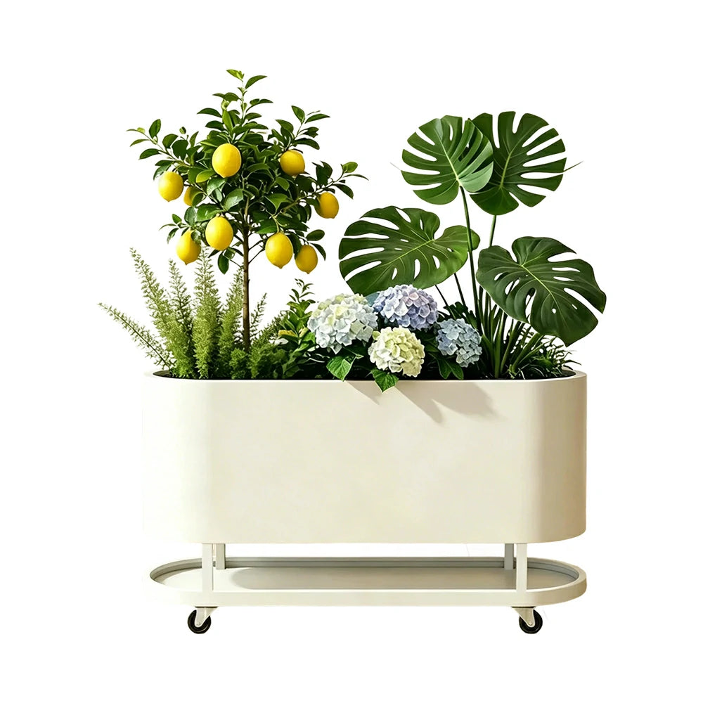SOLARA Mobile Planter Box with Stainless Steel Frame Leak-Proof Rolling Garden Bed 80/100/120cm for Indoor Outdoor - White