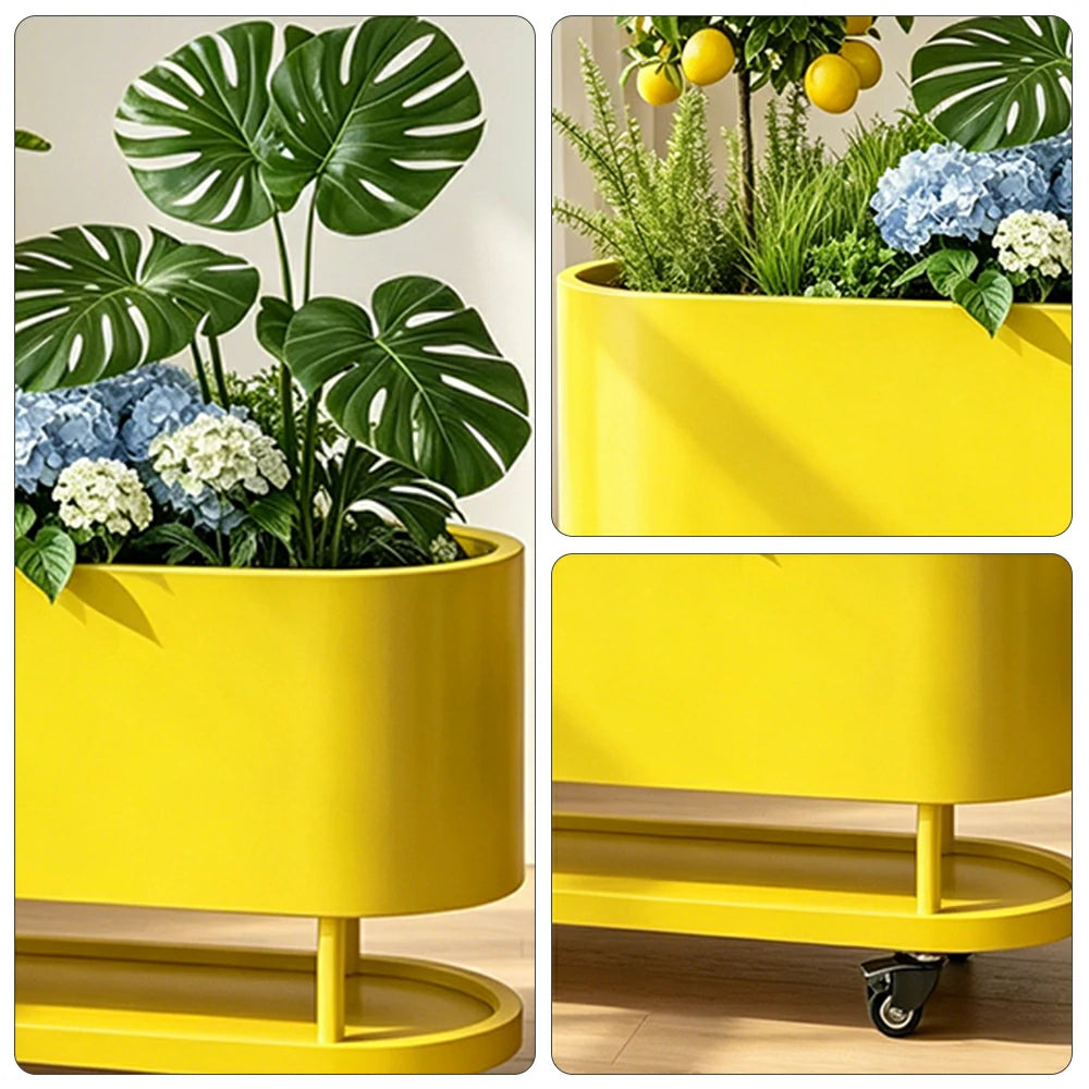 SOLARA Mobile Planter Box with Stainless Steel Frame Leak-Proof Rolling Garden Bed 80/100/120cm for Indoor Outdoor - Yellow