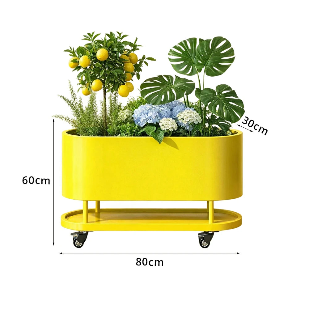 SOLARA Mobile Planter Box with Stainless Steel Frame Leak-Proof Rolling Garden Bed 80/100/120cm for Indoor Outdoor - Yellow