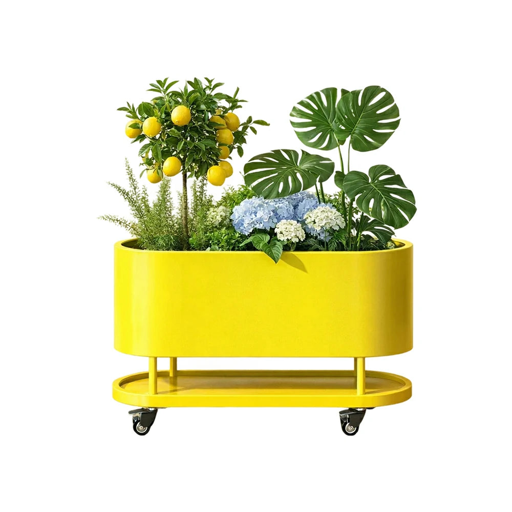 SOLARA Mobile Planter Box with Stainless Steel Frame Leak-Proof Rolling Garden Bed 80/100/120cm for Indoor Outdoor - Yellow