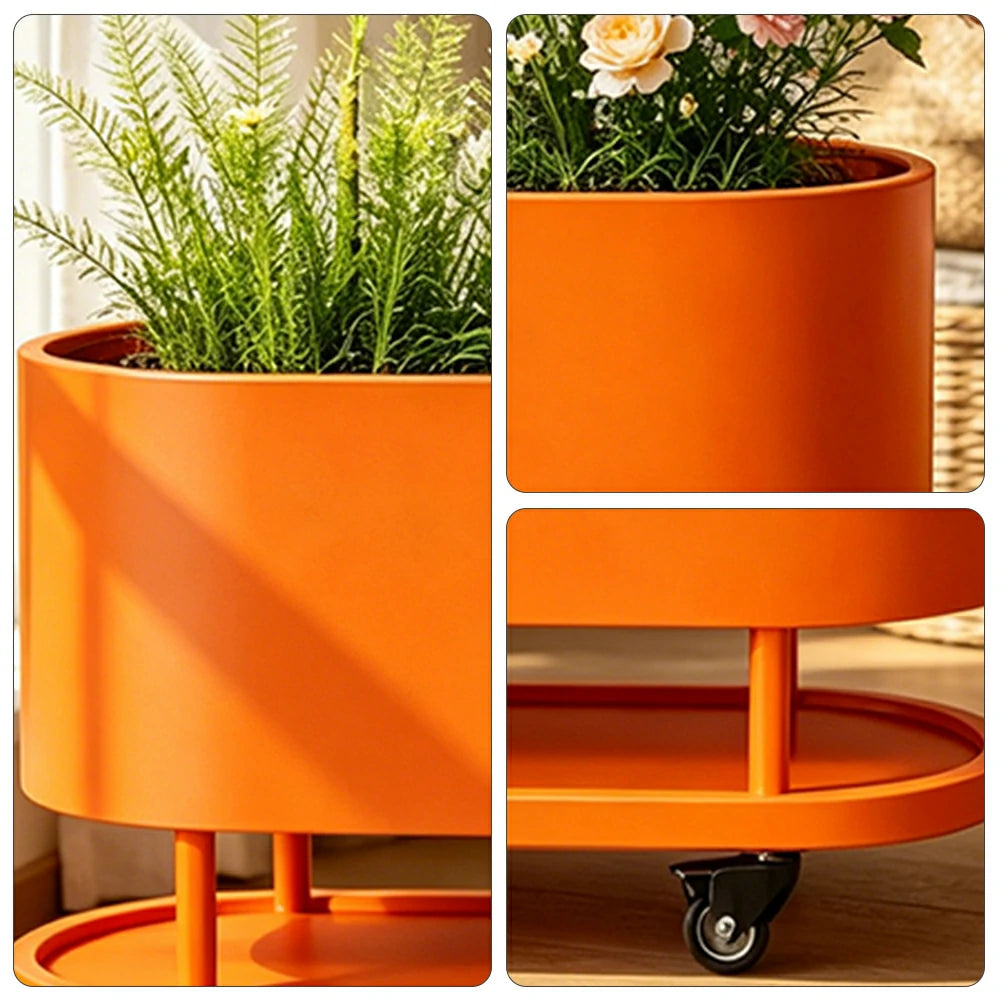 SOLARA Mobile Planter Box with Stainless Steel Frame Leak-Proof Rolling Garden Bed 80/100/120cm for Indoor Outdoor - Orange