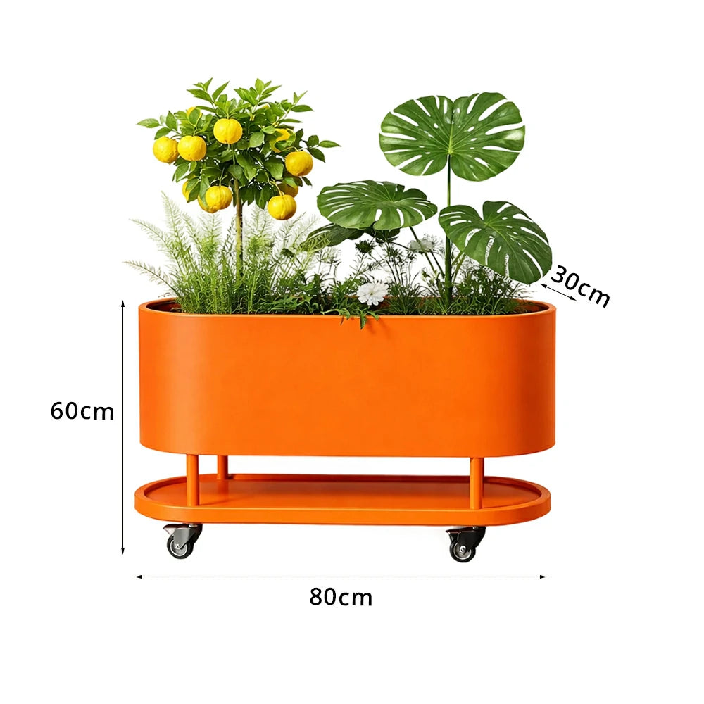 SOLARA Mobile Planter Box with Stainless Steel Frame Leak-Proof Rolling Garden Bed 80/100/120cm for Indoor Outdoor - Orange