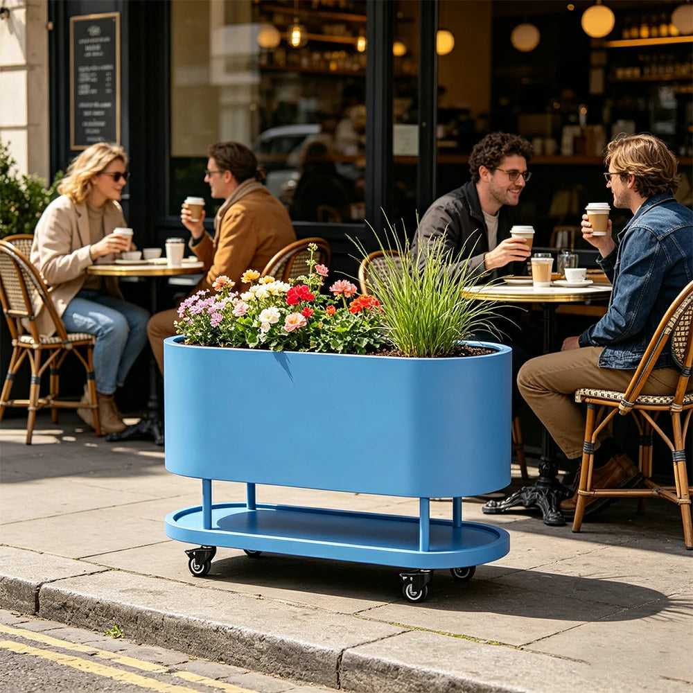 SOLARA Mobile Planter Box with Stainless Steel Frame Leak-Proof Rolling Garden Bed 80/100/120cm for Indoor Outdoor - Blue