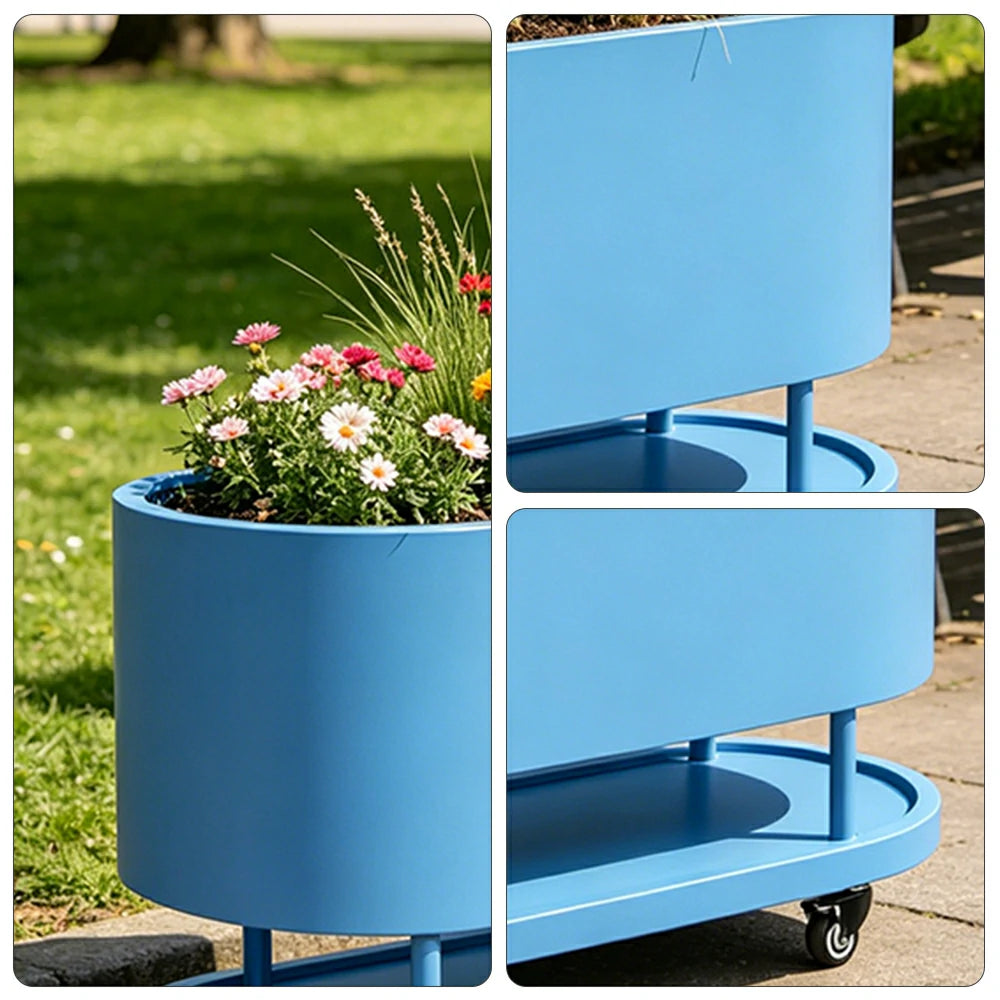 SOLARA Mobile Planter Box with Stainless Steel Frame Leak-Proof Rolling Garden Bed 80/100/120cm for Indoor Outdoor - Blue
