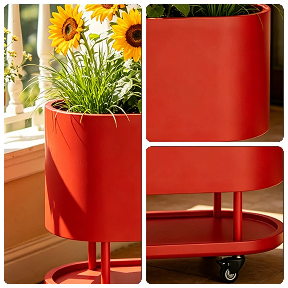SOLARA Mobile Planter Box with Stainless Steel Frame Leak-Proof Rolling Garden Bed 80/100/120cm for Indoor Outdoor - Red