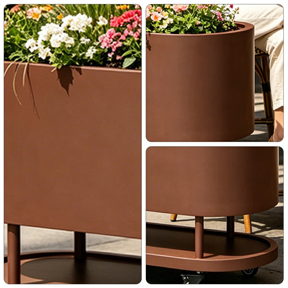 SOLARA Mobile Planter Box with Stainless Steel Frame Leak-Proof Rolling Garden Bed 80/100/120cm for Indoor Outdoor - Brown