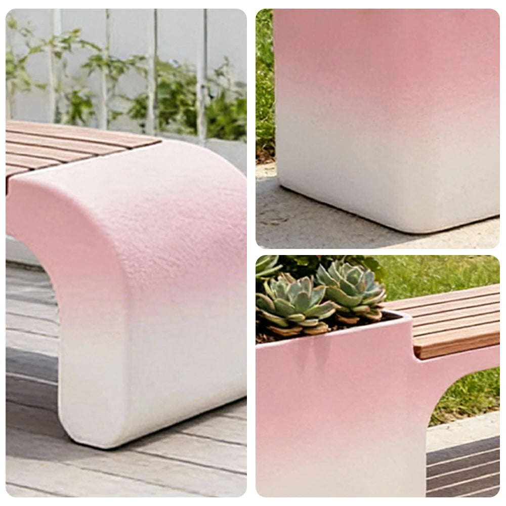 SOLARA 120/150/180cm Outdoor Planter Bench Set Metal Planter Box with Solid Wood Seat for Balcony Patio Commercial Space - Red&White