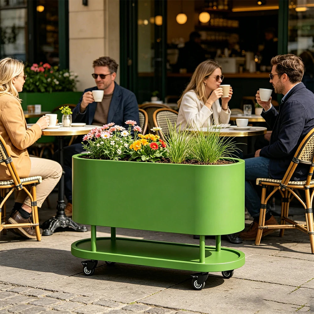 SOLARA Mobile Planter Box with Stainless Steel Frame Leak-Proof Rolling Garden Bed 80/100/120cm for Indoor Outdoor - Green