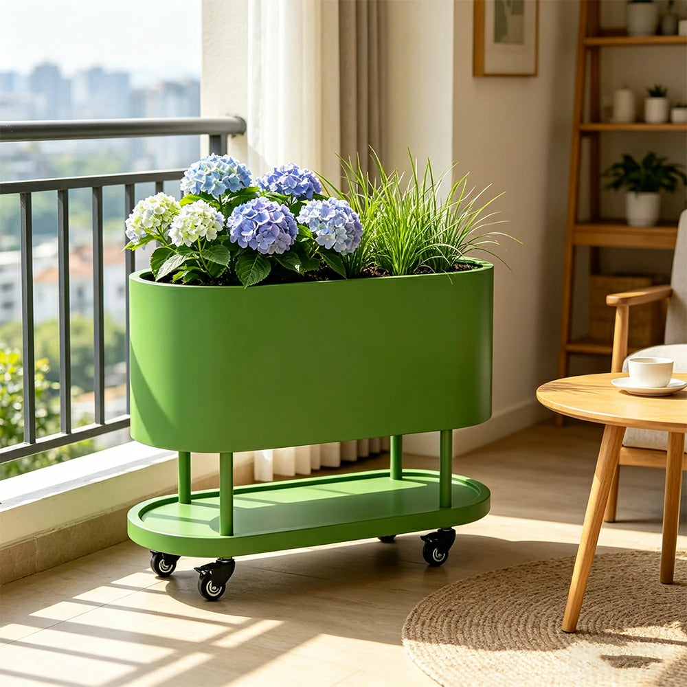 SOLARA Mobile Planter Box with Stainless Steel Frame Leak-Proof Rolling Garden Bed 80/100/120cm for Indoor Outdoor - Green