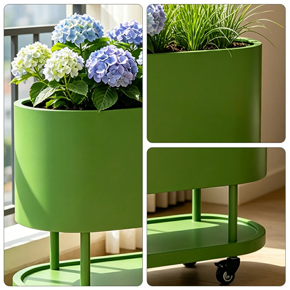 SOLARA Mobile Planter Box with Stainless Steel Frame Leak-Proof Rolling Garden Bed 80/100/120cm for Indoor Outdoor - Green