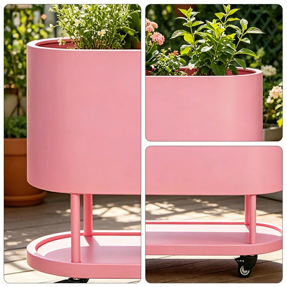 SOLARA Mobile Planter Box with Stainless Steel Frame Leak-Proof Rolling Garden Bed 80/100/120cm for Indoor Outdoor - Pink
