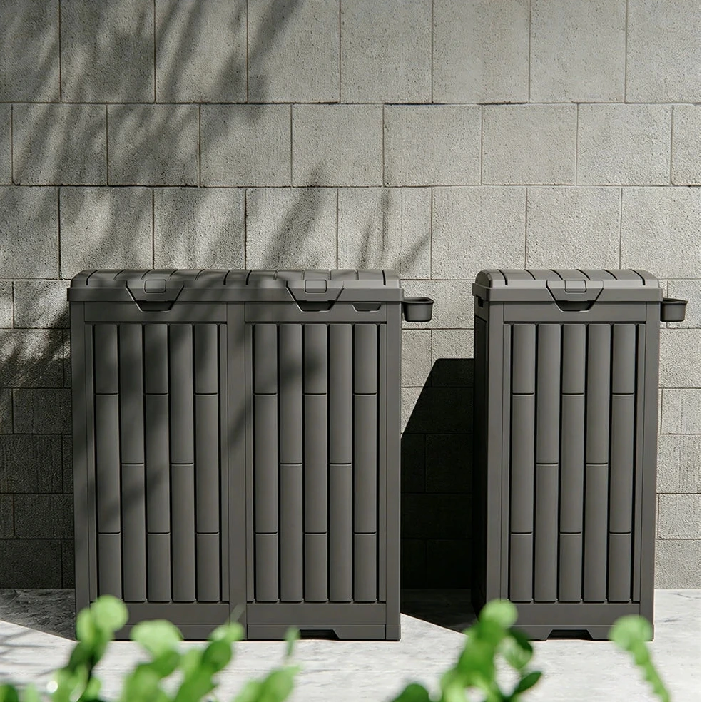 SOLARA 110L Outdoor Rubbish Bin - Slim Space Saving Flip Lid Waste Bin for Garden Patio Balcony - Dark Grey