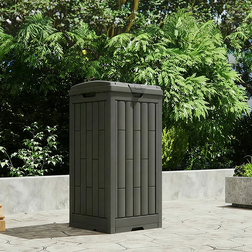 SOLARA 110L Outdoor Rubbish Bin - Slim Space Saving Flip Lid Waste Bin for Garden Patio Balcony - Dark Grey