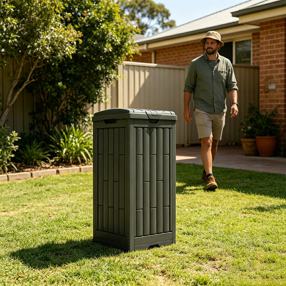 SOLARA 110L Outdoor Rubbish Bin - Slim Space Saving Flip Lid Waste Bin for Garden Patio Balcony - Dark Grey