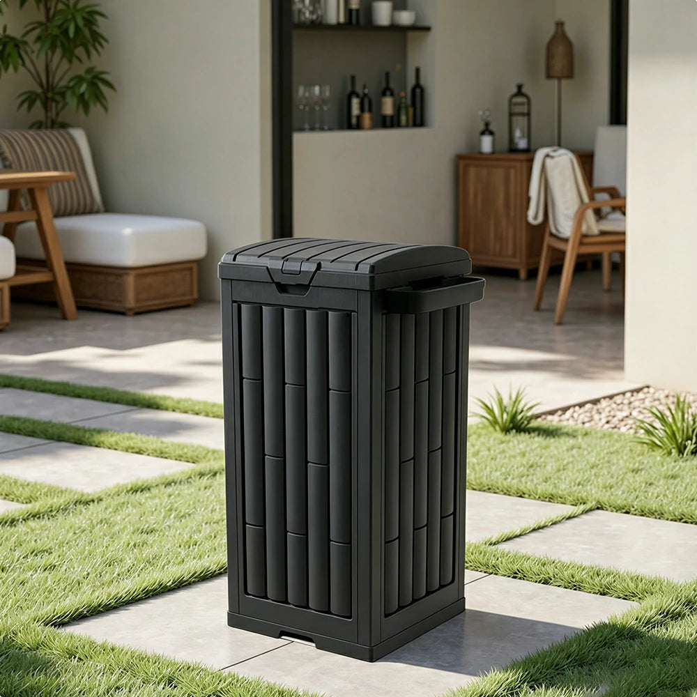 SOLARA 110L Outdoor Rubbish Bin - Slim Space Saving Flip Lid Waste Bin for Garden Patio Balcony - Dark Grey