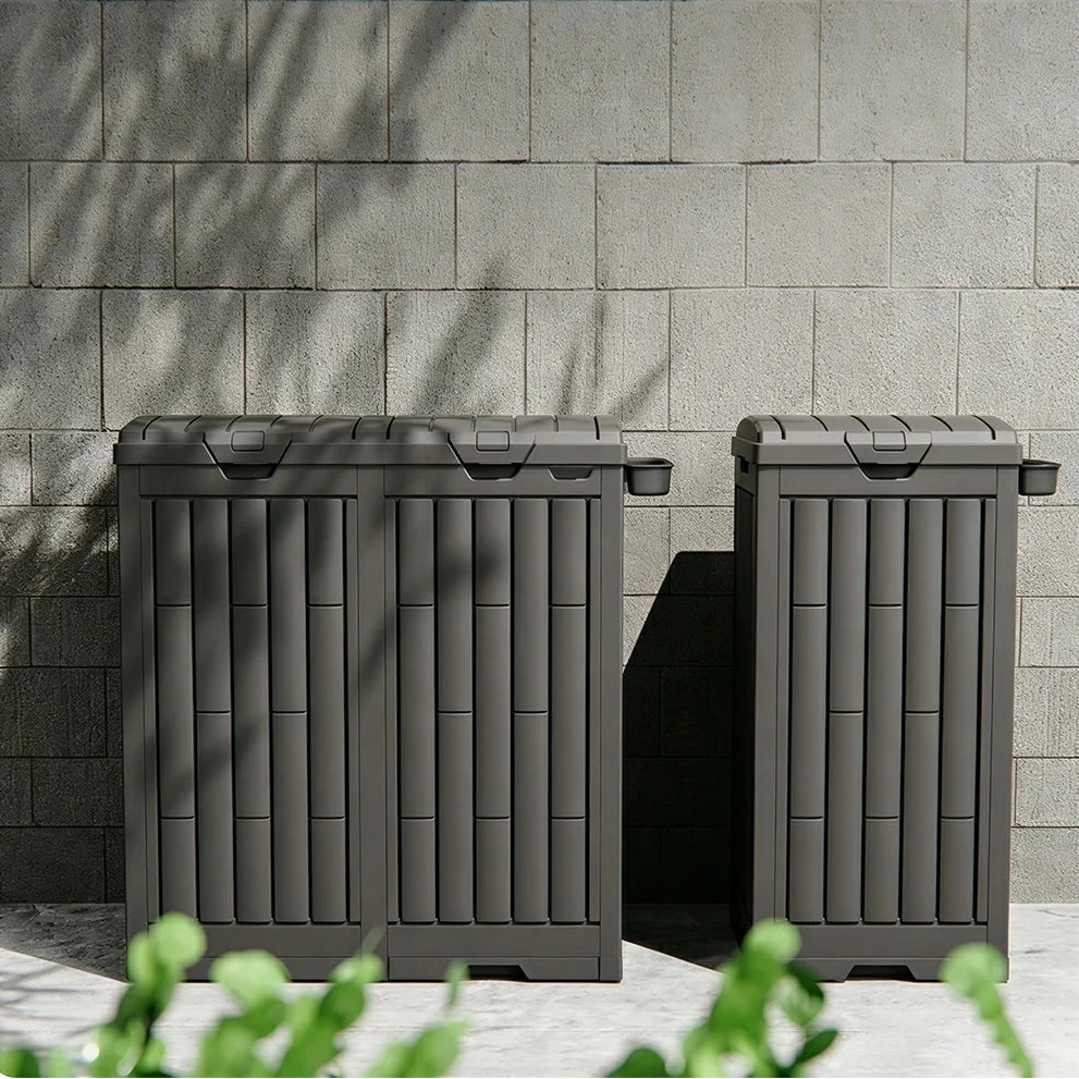 SOLARA 220L Outdoor Rubbish Bin - Dual Flip Lid Waste Bin Large Capacity for Garden Patio Backyard - Dark Grey