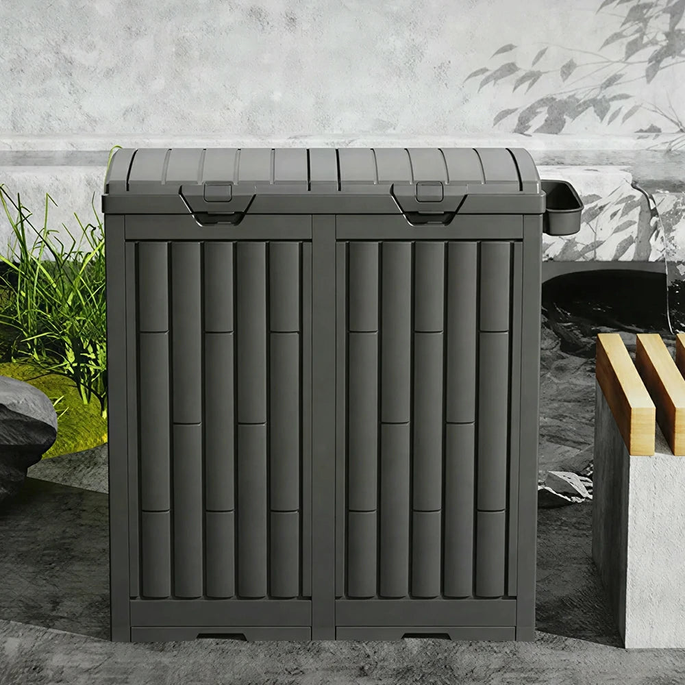 SOLARA 220L Outdoor Rubbish Bin - Dual Flip Lid Waste Bin Large Capacity for Garden Patio Backyard - Dark Grey