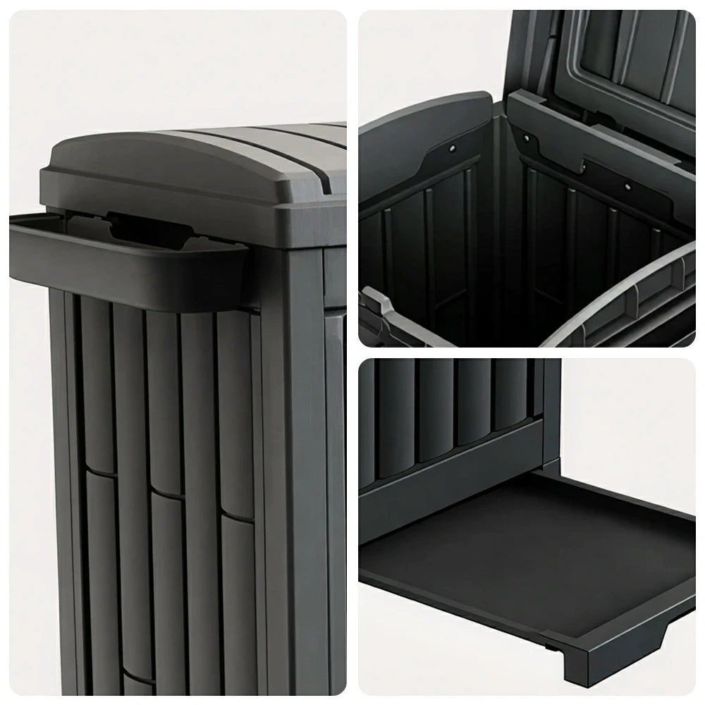 SOLARA 220L Outdoor Rubbish Bin - Dual Flip Lid Waste Bin Large Capacity for Garden Patio Backyard - Dark Grey