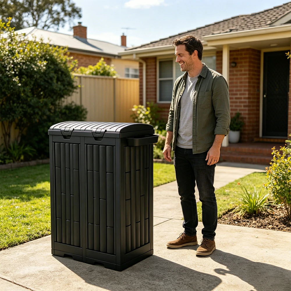 SOLARA 220L Outdoor Rubbish Bin - Dual Flip Lid Waste Bin Large Capacity for Garden Patio Backyard - Dark Grey