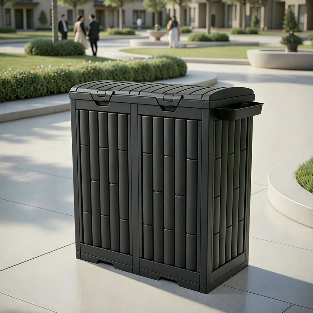 SOLARA 220L Outdoor Rubbish Bin - Dual Flip Lid Waste Bin Large Capacity for Garden Patio Backyard - Dark Grey