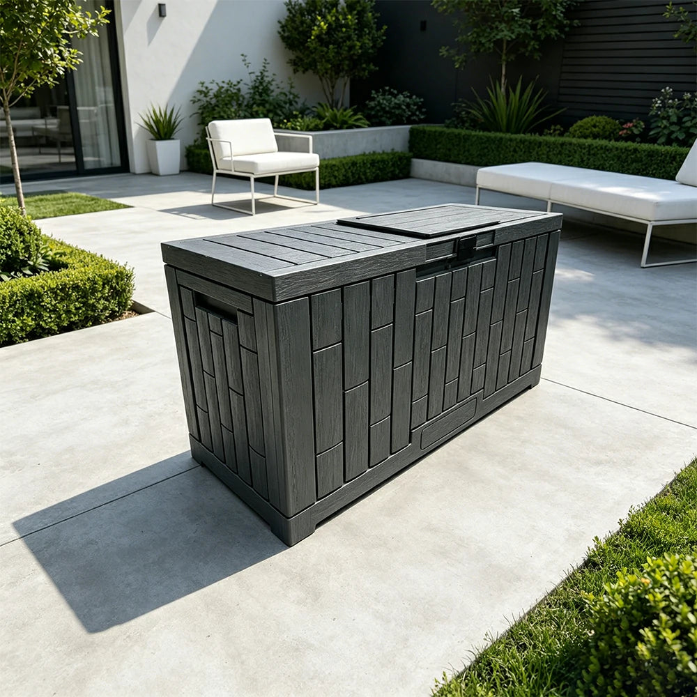 SOLARA 169L Outdoor Storage Box - Waterproof UV Resistant Garden Patio Tool Cushion Storage - Dark Grey