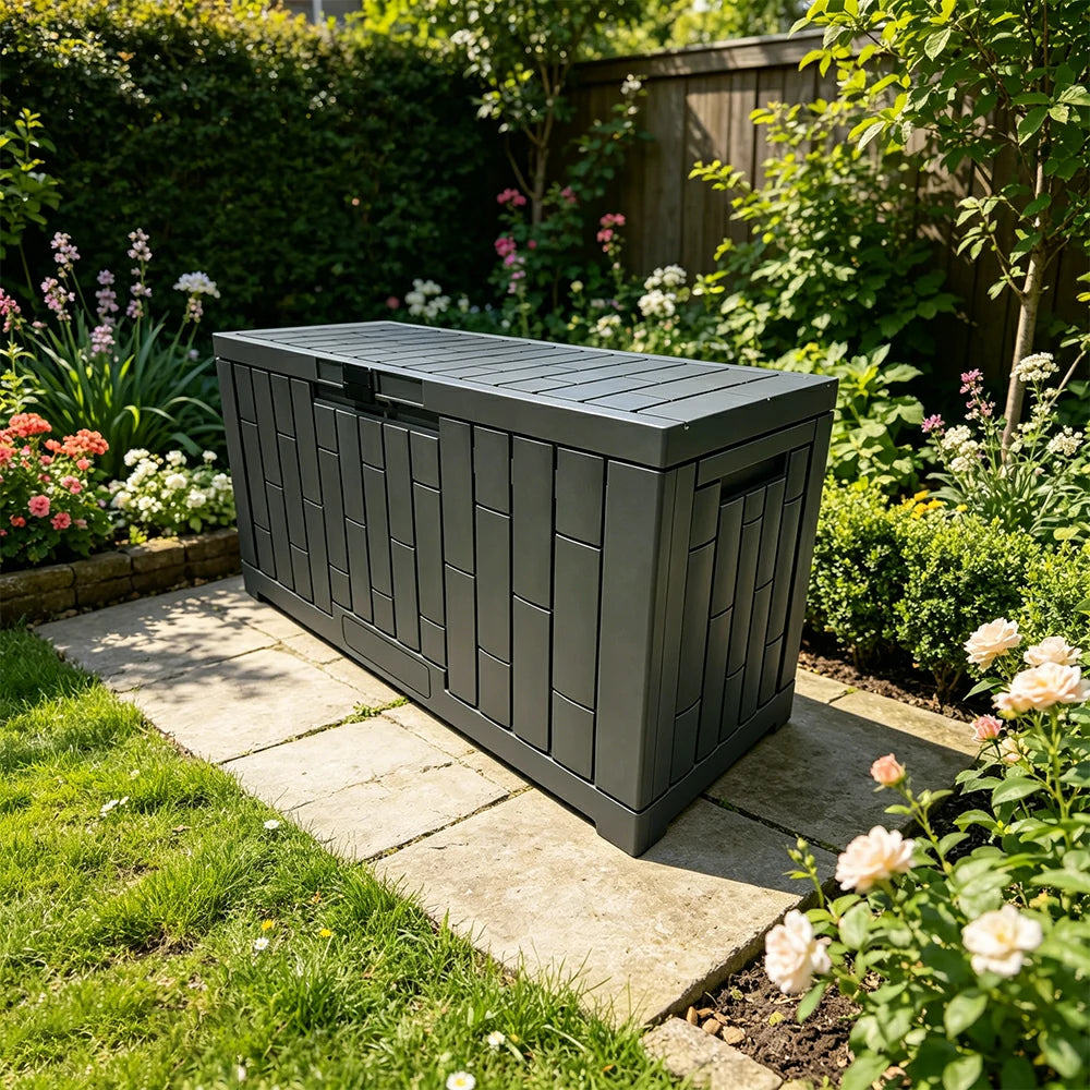 SOLARA 169L Outdoor Storage Box - Waterproof UV Resistant Garden Patio Tool Cushion Storage - Dark Grey