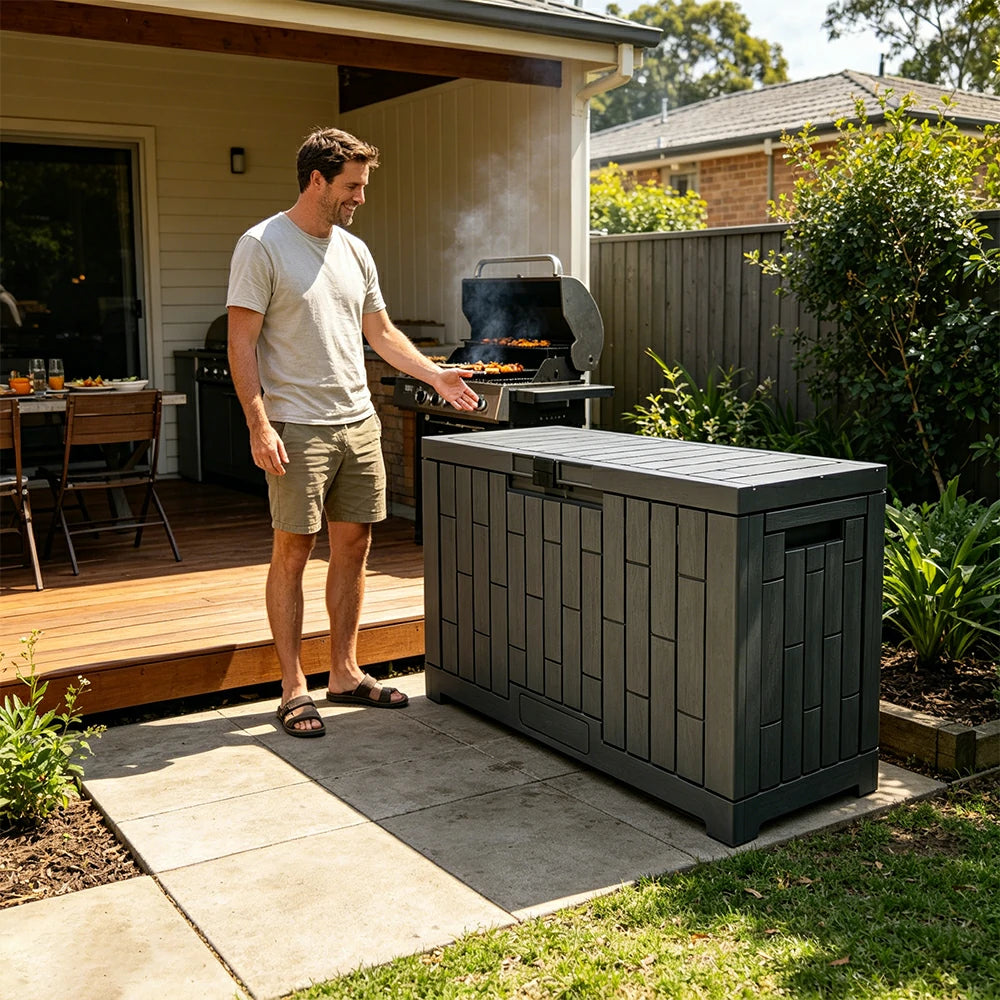 SOLARA 169L Outdoor Storage Box - Waterproof UV Resistant Garden Patio Tool Cushion Storage - Dark Grey