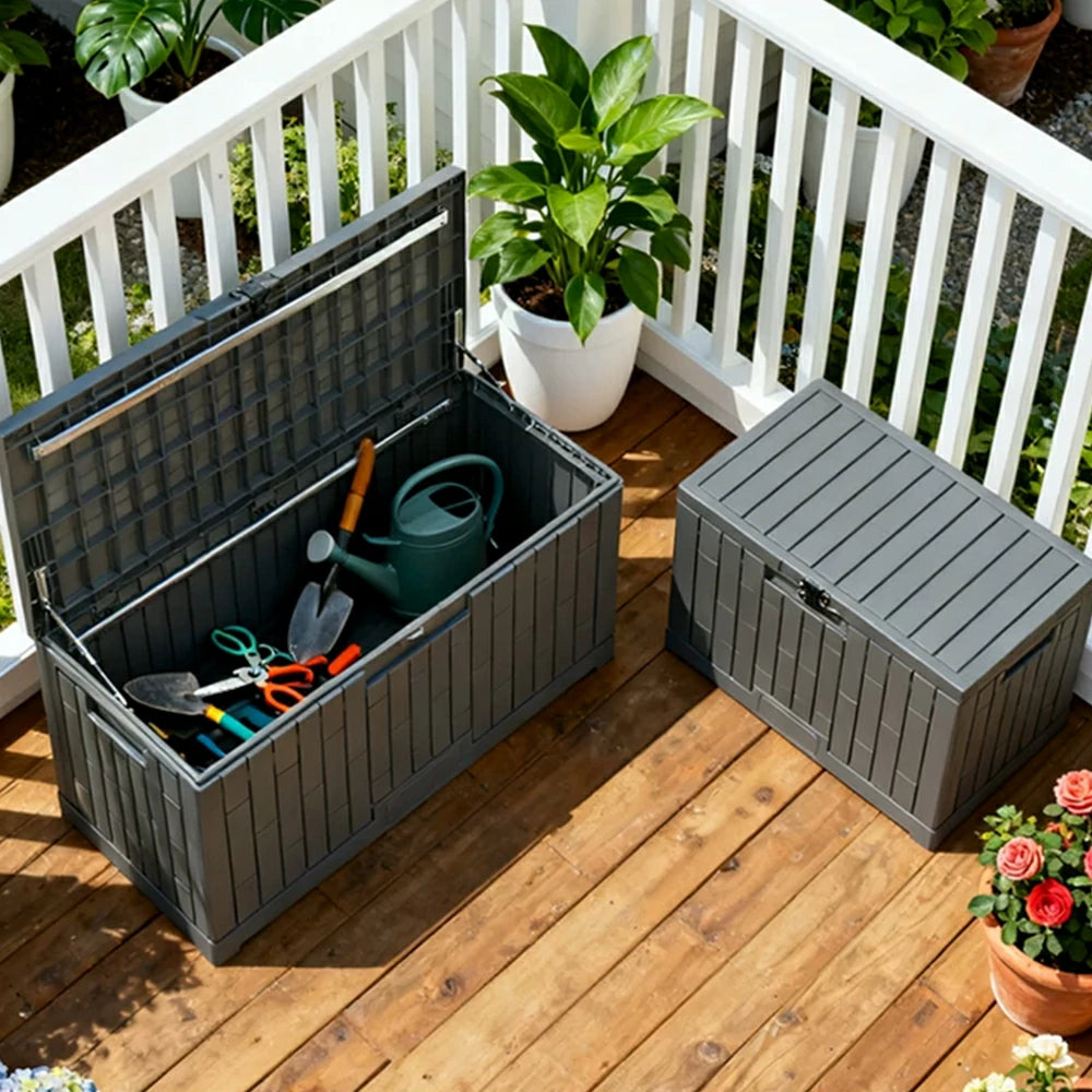 SOLARA Outdoor Storage Box - Waterproof UV Resistant Hydraulic Lid Garden Patio Cushion Tool Storage - Dark Grey