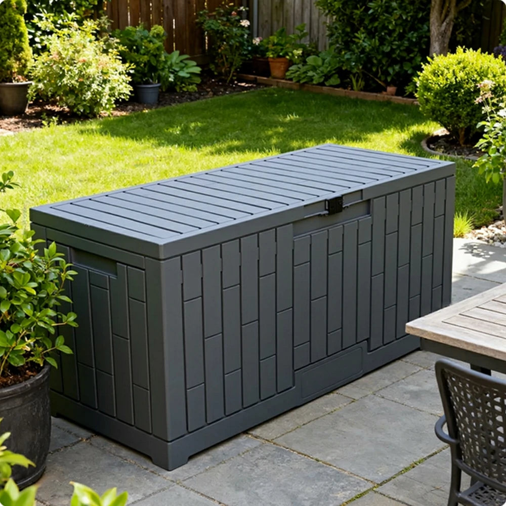SOLARA Outdoor Storage Box - Waterproof UV Resistant Hydraulic Lid Garden Patio Cushion Tool Storage - Dark Grey