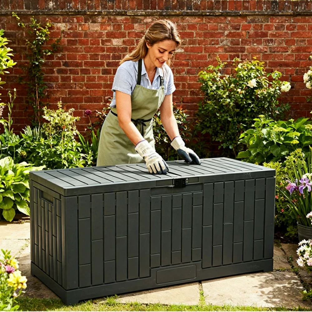 SOLARA Outdoor Storage Box - Waterproof UV Resistant Hydraulic Lid Garden Patio Cushion Tool Storage - Dark Grey