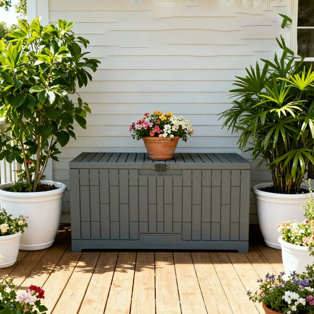 SOLARA Outdoor Storage Box - Waterproof UV Resistant Hydraulic Lid Garden Patio Cushion Tool Storage - Dark Grey