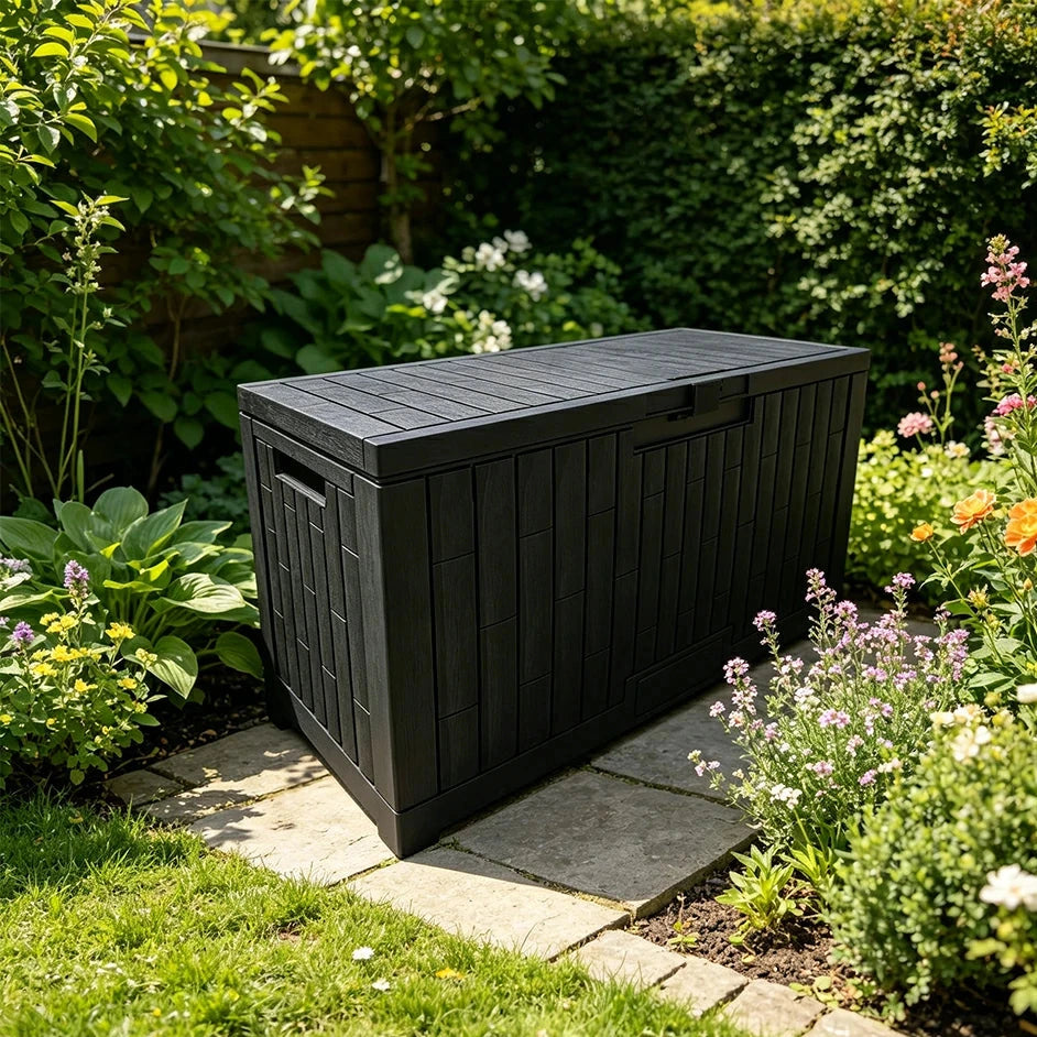 SOLARA 328L Outdoor Storage Box - Waterproof UV Resistant Hydraulic Lid Garden Patio Tool Storage - Dark Grey