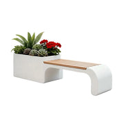 SOLARA 120/150/180cm Outdoor Planter Bench Set Metal Planter Box with Solid Wood Seat for Balcony Patio Commercial Space - White