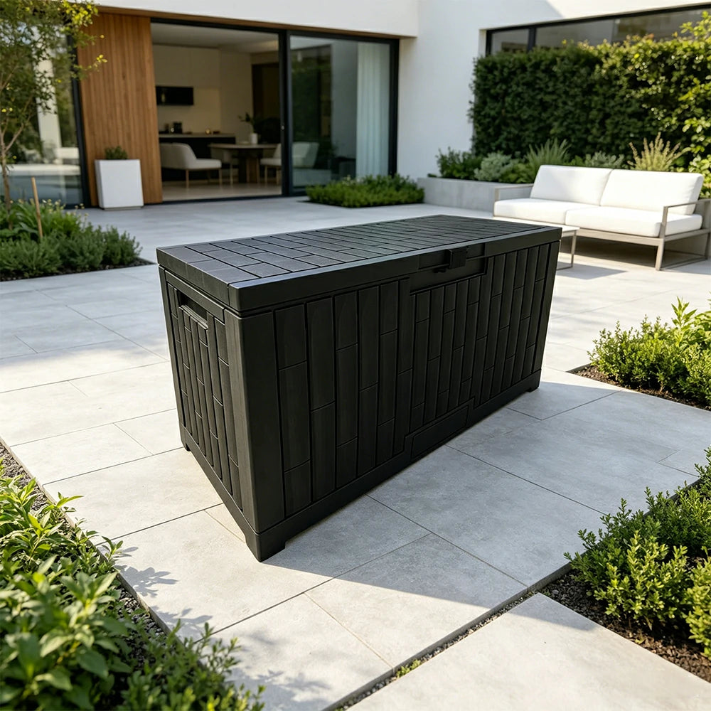 SOLARA Outdoor Storage Box - Waterproof UV Resistant Hydraulic Lid Large Capacity for Garden Patio - Dark Grey
