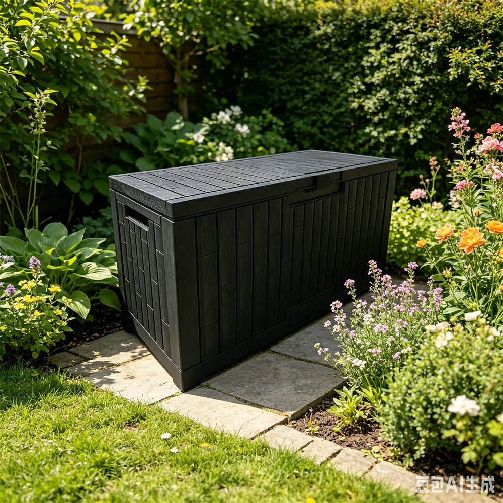 SOLARA Outdoor Storage Box - Waterproof UV Resistant Hydraulic Lid Large Capacity for Garden Patio - Dark Grey