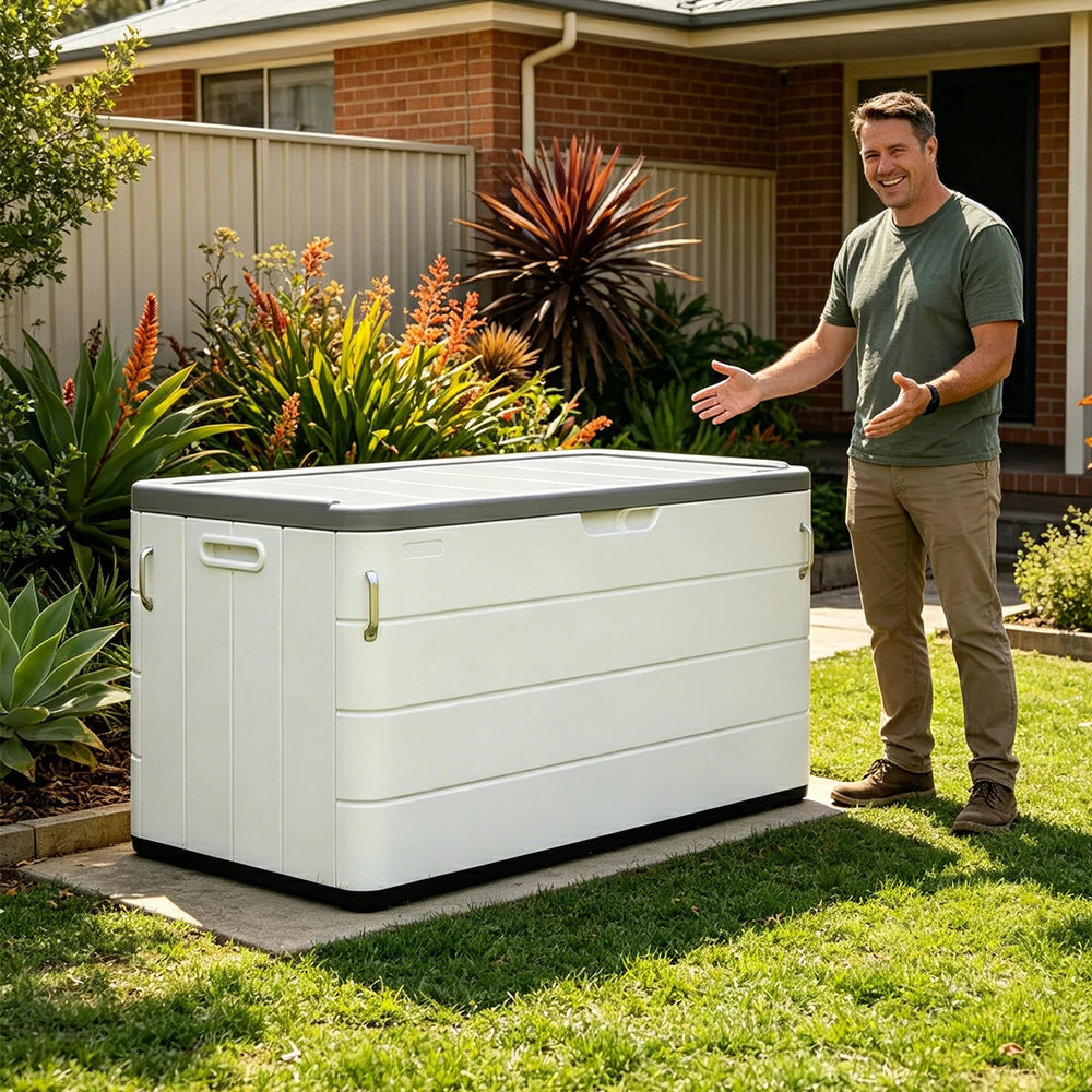 SOLARA Outdoor Storage Cabinet - Weatherproof UV Resistant Lockable Garden Patio Storage Box - White