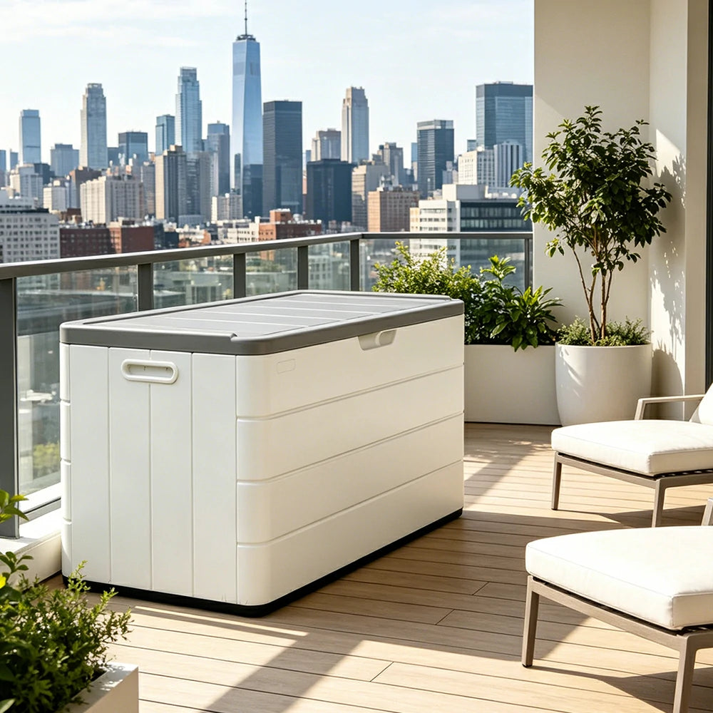 SOLARA Outdoor Storage Cabinet - Weatherproof UV Resistant Lockable Garden Patio Storage Box - White