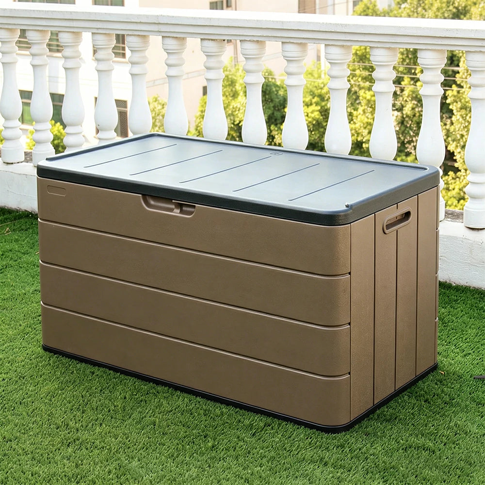 SOLARA Outdoor Storage Cabinet - Weatherproof UV Resistant Lockable Garden Patio Storage Box - Brown