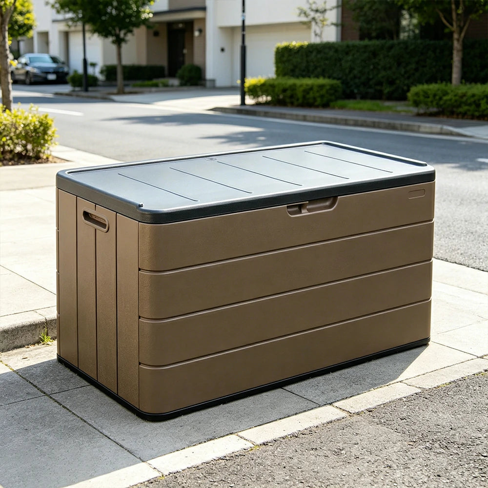SOLARA Outdoor Storage Cabinet - Weatherproof UV Resistant Lockable Garden Patio Storage Box - Brown